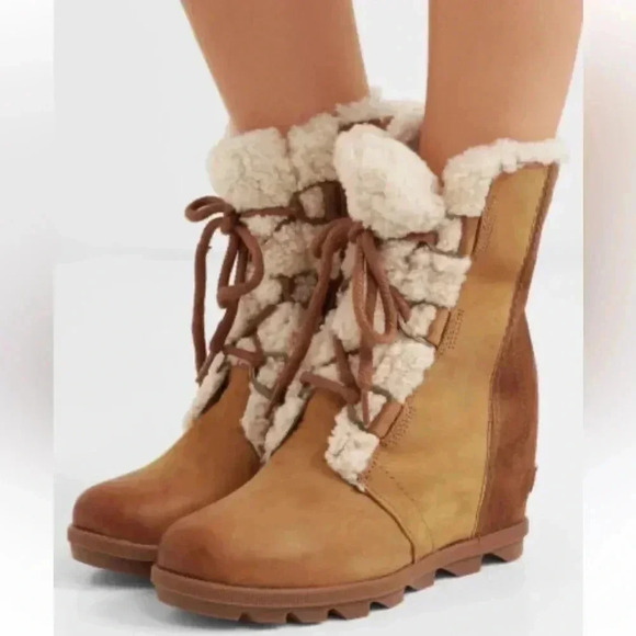 New Sorel Women Joan of Arctic Wedge Il Shearling Boot sz 11 Camel - Picture 1 of 15